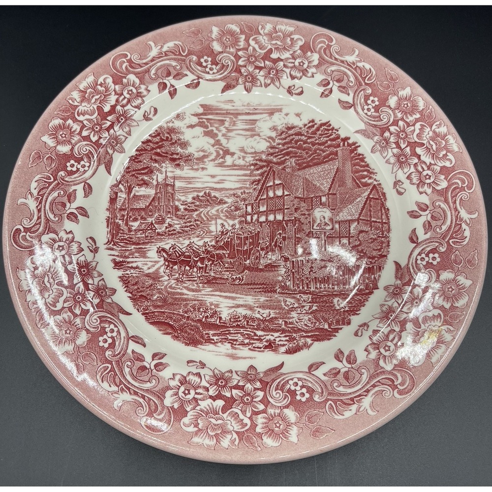 Red Transferware Staffordshire 17th Century Plate 11" EUC
